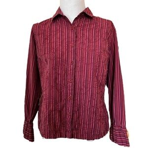 Columbia Large Stripe Embroidered Long Sleeve Button Up